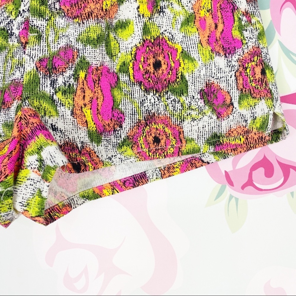 Zara Floral Print Neon High Rise Shorts S - Picture 5 of 10
